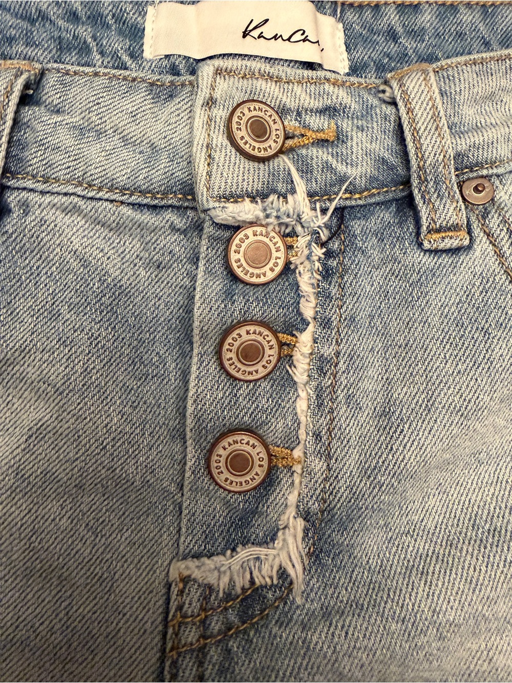 KanCan Light Blue Frayed High-Rise Denim Shorts - Picture 4 of 7